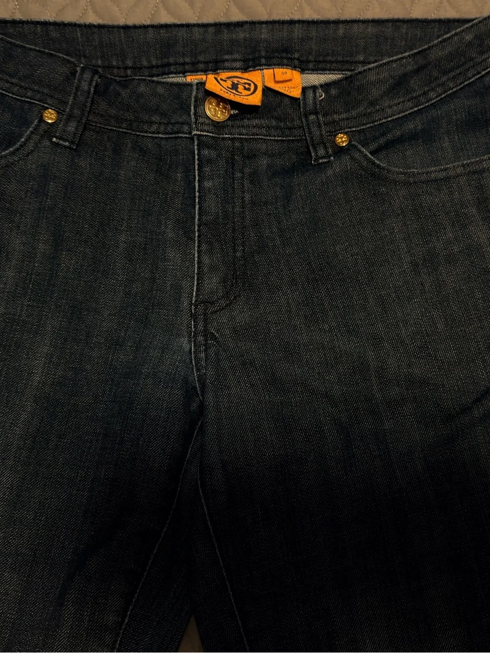Tory Burch Indigo Straight-Leg Women's Jeans with Logo Accent
